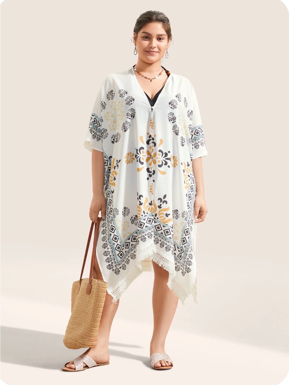 BloomChic Size 30 Boho Kaftan Swim Cover Up Tassel Resort Wear